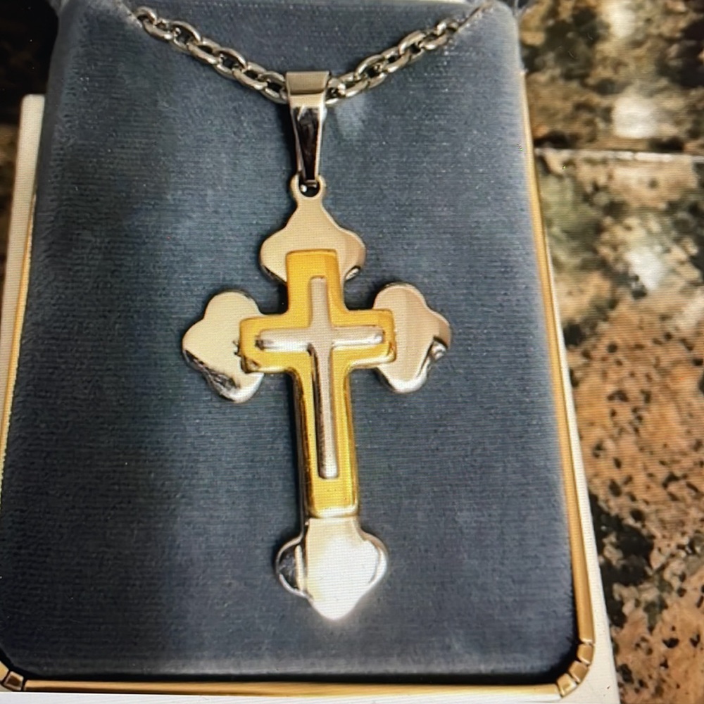 Stainless Steel Two Tone Cross Pendant NWT